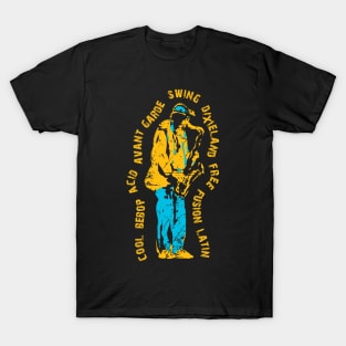 Sax Player With Jazz Genres T-Shirt